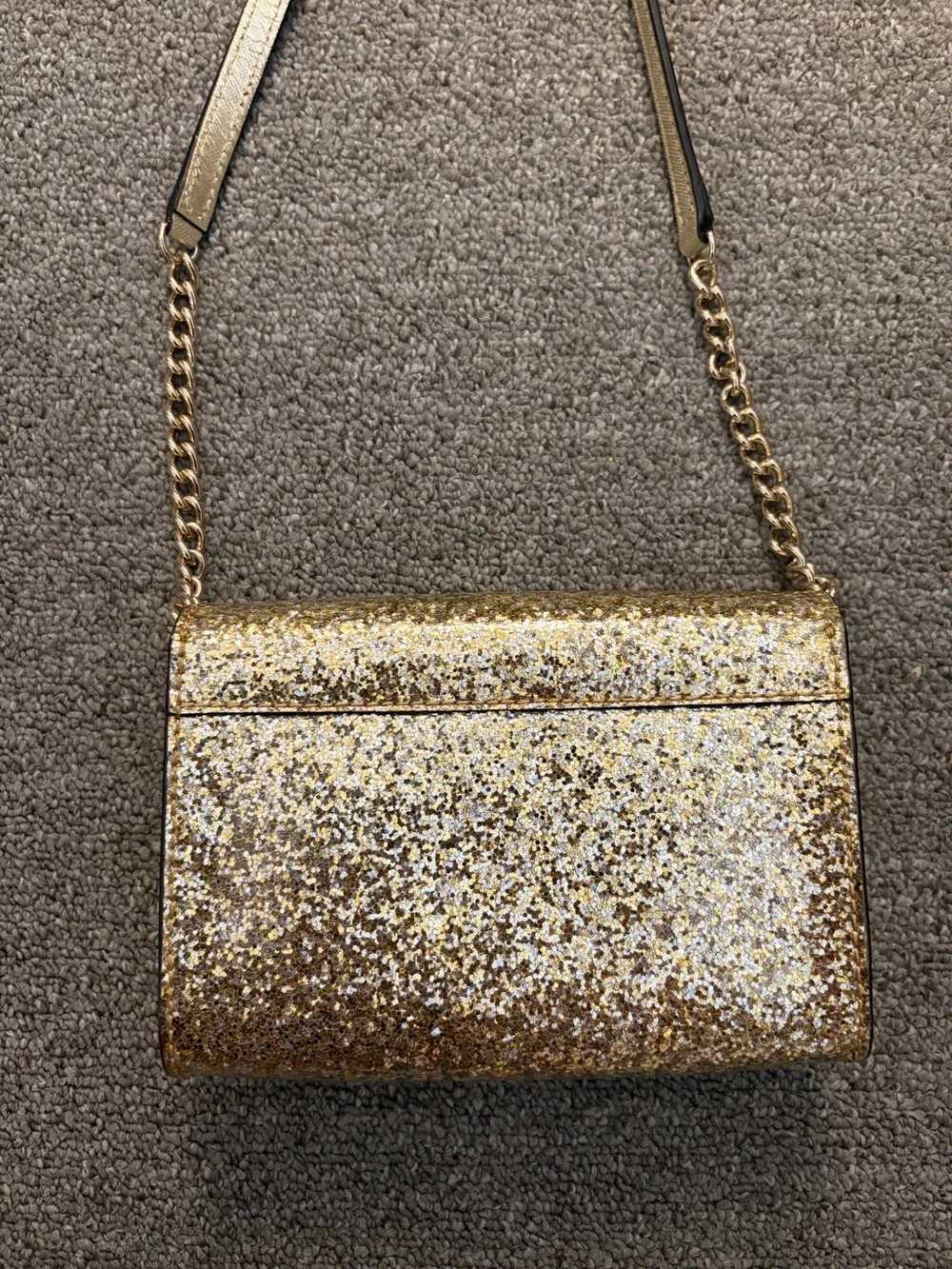 kate spade Gold Glitter Crossbody with Chain Strap